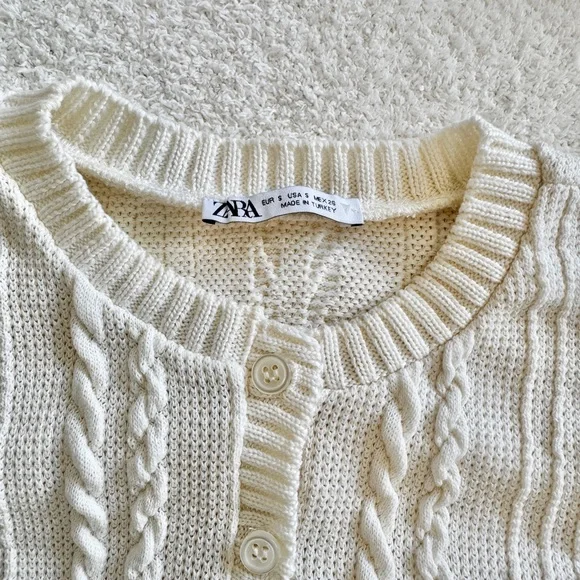 Zara Cream Cable Knit Crop Top - Picture 2 of 3